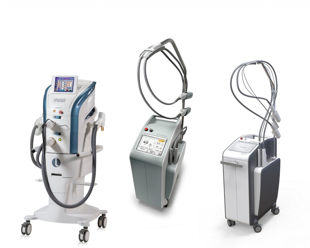 荷爾蒙斑 Le Domes Beaute以不同的光學儀器對付不同類型的色斑，左圖是M22彩光，用560nm及590nm波段明顯改善到中至深層荷爾蒙斑色素；而Excel V毫秒激光右1) 的532nm有大量不同《毫秒》參數，可以很細緻地調校出適合荷爾蒙斑的『慢火煎魚』火力，調較針對淺層荷爾蒙斑色素，而最新款的Excel V Plus 中) 532nm 技術，還可以調教出打極淺層斑色素參數，所以Excel V、Excel V plus及M22的互相配合，是打荷爾蒙斑的絕配。